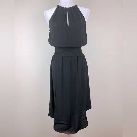bobi Black | Date Night Smocked Waist Little Black Dress Midi - Picture 3 of 9